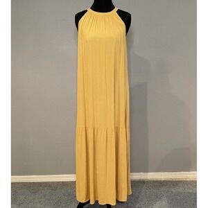Halter‎ Neck Tiered Maxi Dress in Marigold Yellow Size Small